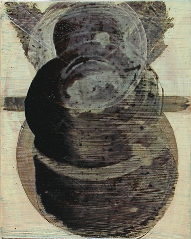 Nikola Dimitrov, Merkur, Saturn, Öl und Tusche auf Papier auf Keilrahmen, 25 x 20 cm